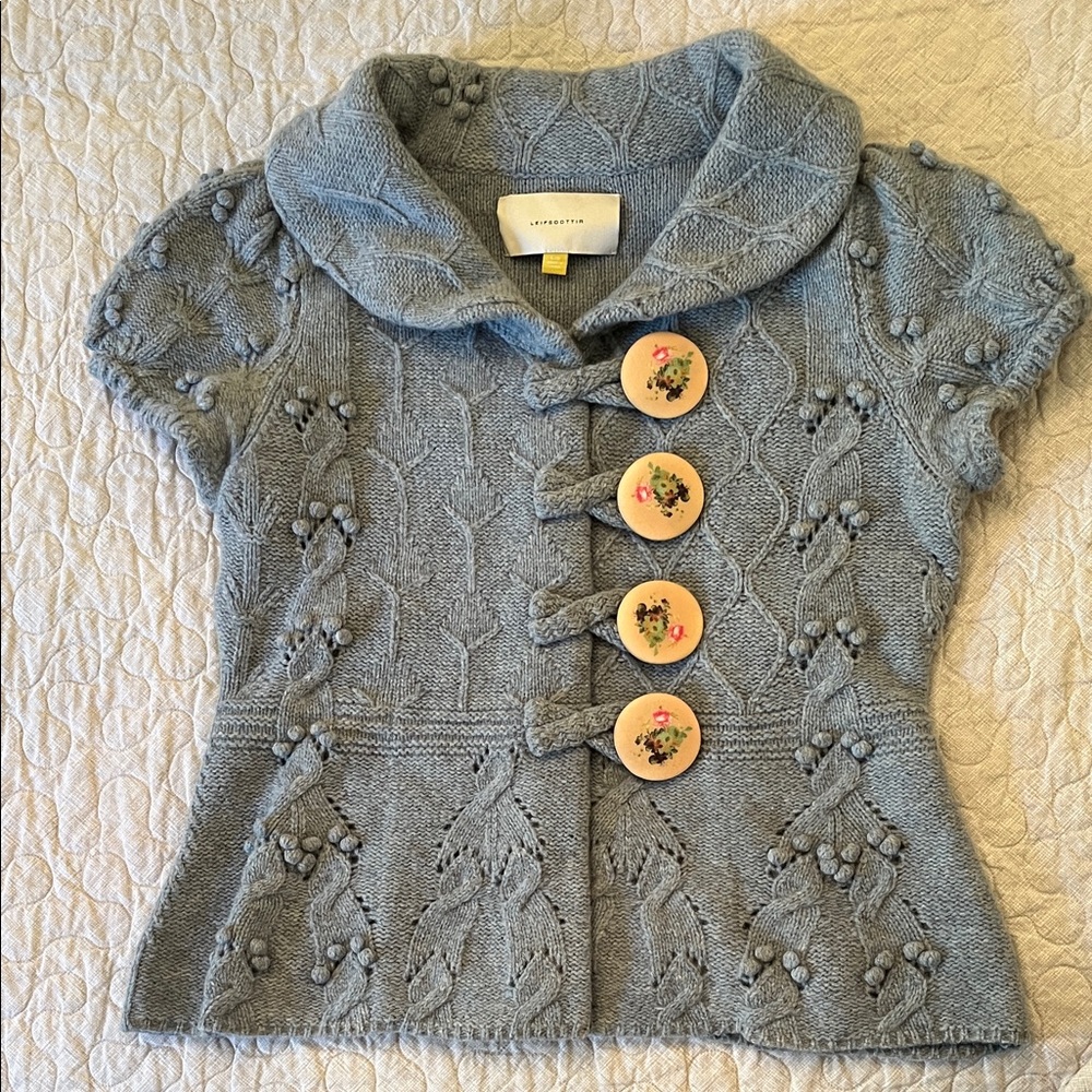 Rare!  Anthropologie Leifsdottir Sylvan Scene Button Cardigan, Blue, Large. EUC
